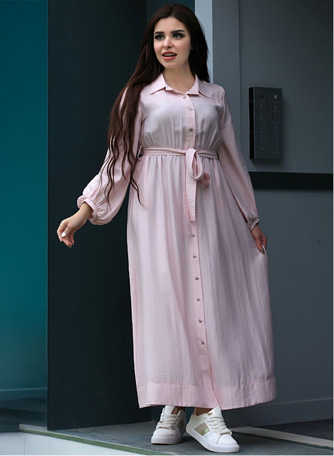 Ship Master Elegant Long Shirt Dress with Waist Belt – Modest & Casual Look  - Image 2
