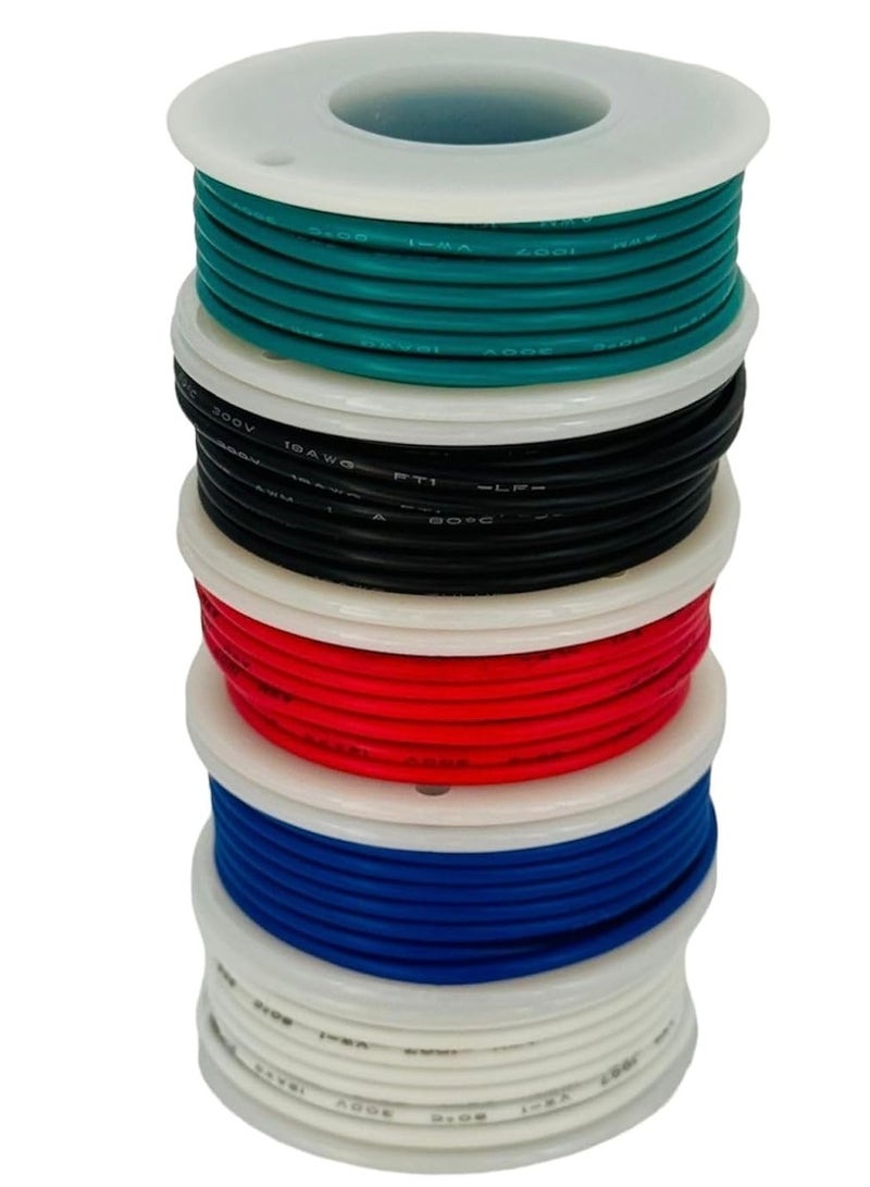 Lucky Sky 22AWG 8 متر 26 قدم مجموعة الأسلاك الصلبة الصلبة 5 أحمر ، أسود ، أخضر ، أزرق ، أبيض بكرات 20 مقياس سلك العبور - طقم سلك ربط. (كل 8 متر) - Image 2