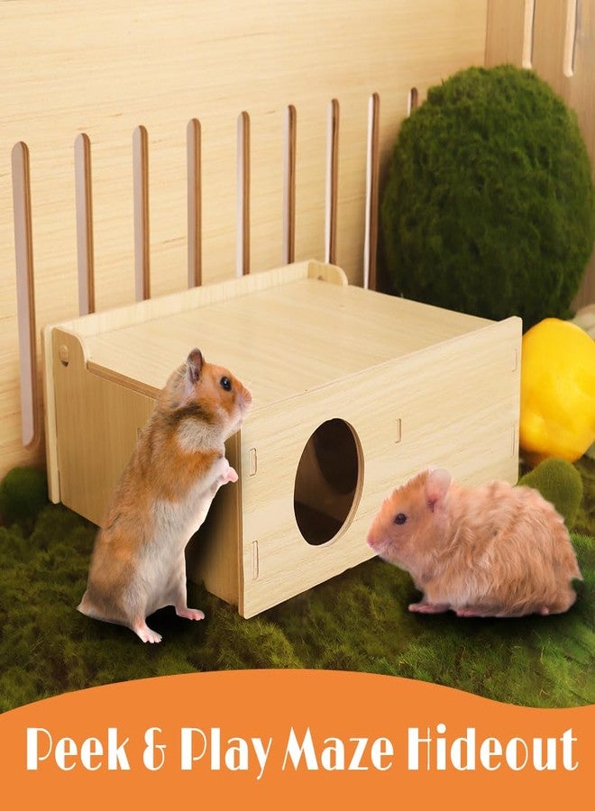 kcrygogo Hamster and Mouse Wooden Tunnel Cage Secret Peep Shed and Explore Hideout Flip Cover Design Hamster Play Tunnel - Image 2