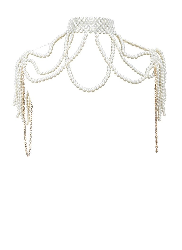 SYOSI - Pearl Shawl Body Chain, Pearl Shoulder Necklace Body Jewelry, Bra Tassel Body Chain, Summer Beach Body Accessories, Party Body Chains - Image 1