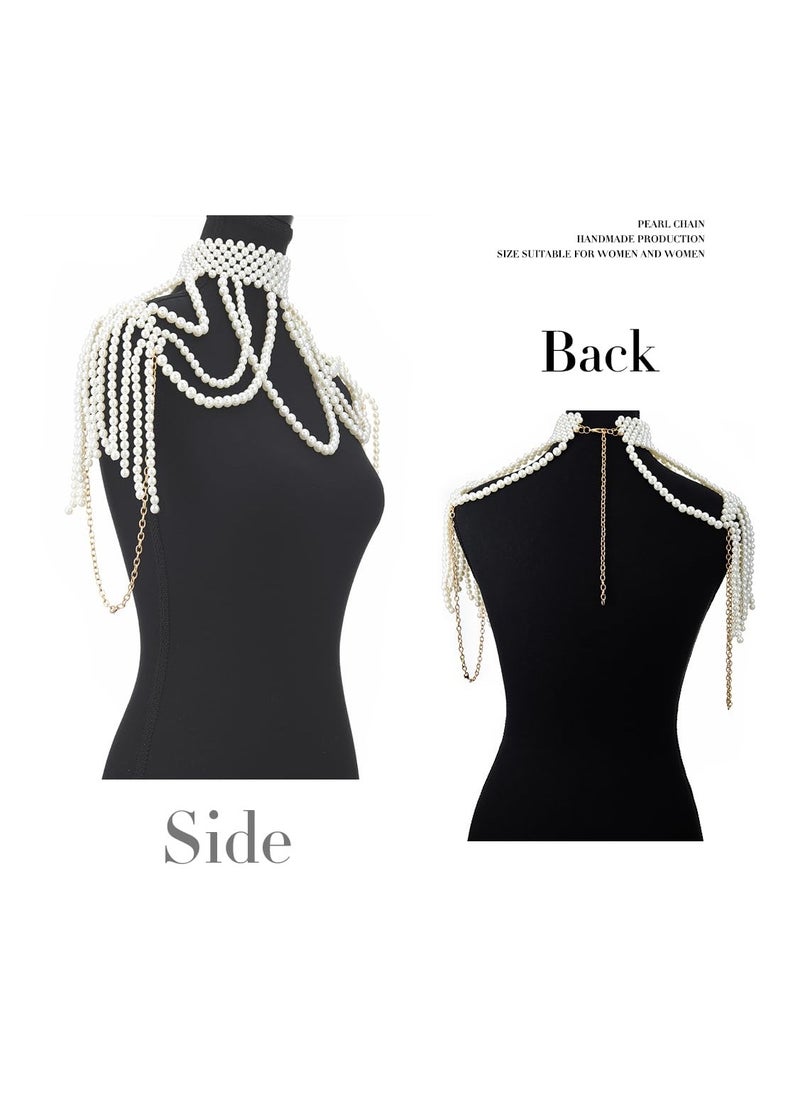 SYOSI - Pearl Shawl Body Chain, Pearl Shoulder Necklace Body Jewelry, Bra Tassel Body Chain, Summer Beach Body Accessories, Party Body Chains - Image 1