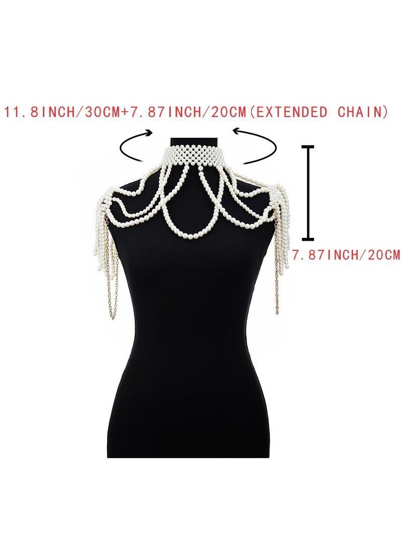 SYOSI - Pearl Shawl Body Chain, Pearl Shoulder Necklace Body Jewelry, Bra Tassel Body Chain, Summer Beach Body Accessories, Party Body Chains - Image 1