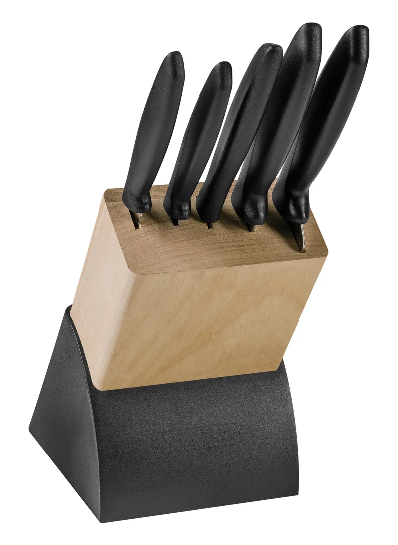 ترامونتينا Plenus 6 Pieces Knife and Block Set with Stainless Steel Blade Black Polypropylene Handle