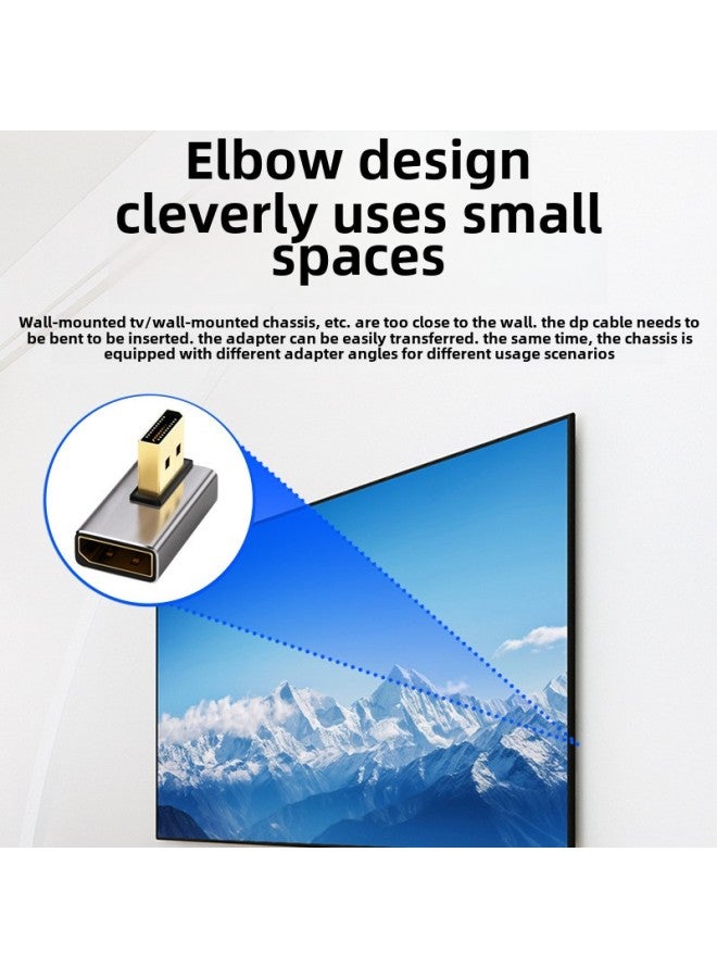 90 Degree Right Angle DP Adapter Cable Adapter Up Down Left Right Bend Standard DP To DP Conversion Head High Speed Data Transfer-Color:DP Male Turnkey Vertical Bend To The Left