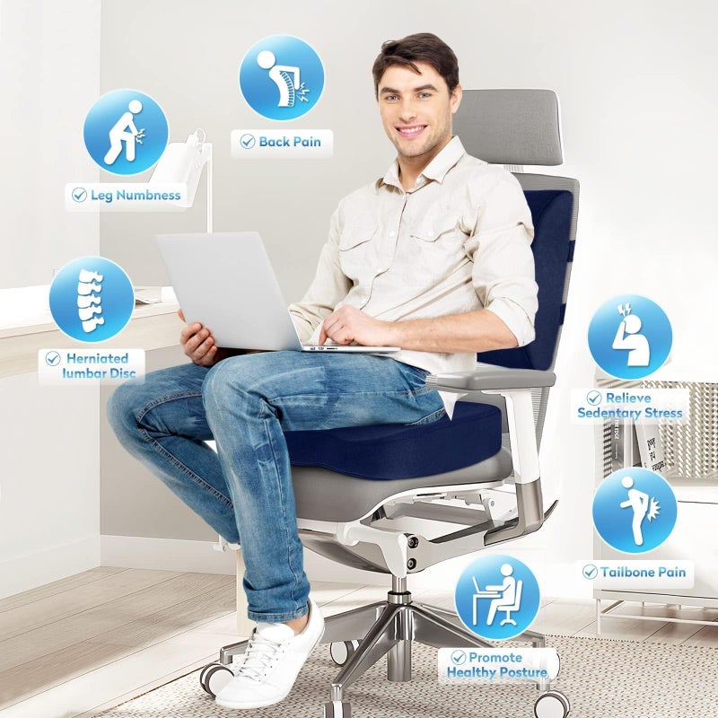 CloudBliss Seat Cushion,Office Chair Cushions,Car Seat Cushion,Lumbar Support Pillow for Office Chair,Back Support Memory Foam Pillow Coccyx Cushion for Tailbone Pain,Sciatica & Back Pain Relief -Blue - Image 5