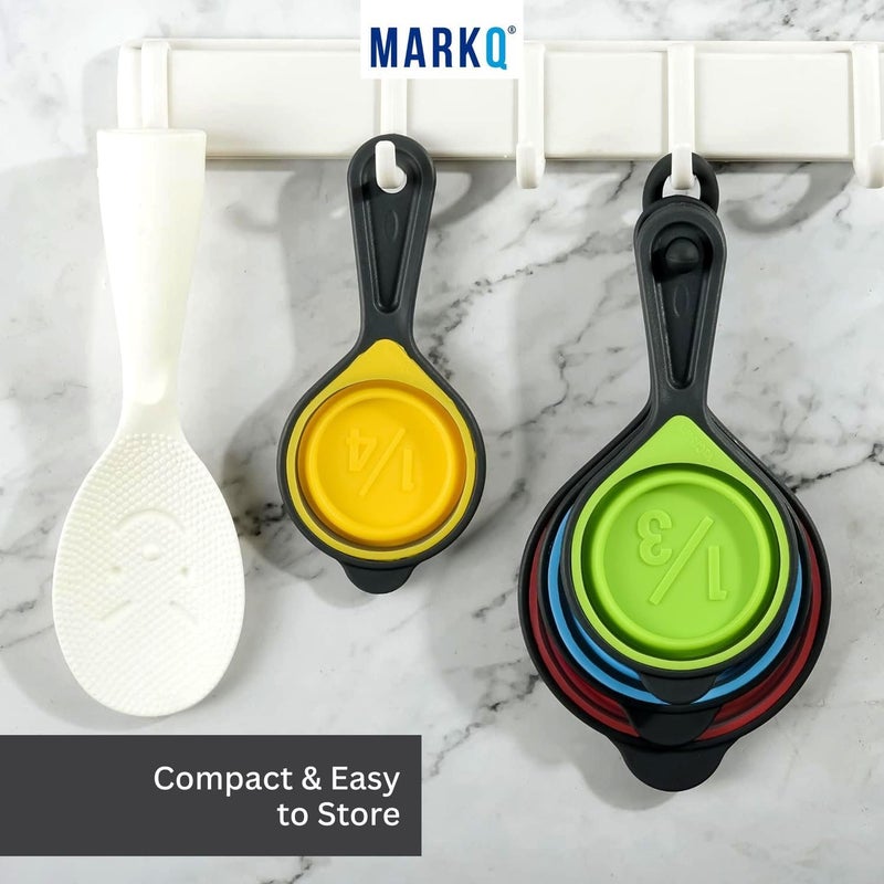 MARKQ Collapsible Silicone Measuring Cups Set – 4-Piece Portable Food-Grade Silicone Measuring Set for Liquid, Baking & Cooking | Foldable Kitchen Measurement Cups for Travel – Black - Image 5