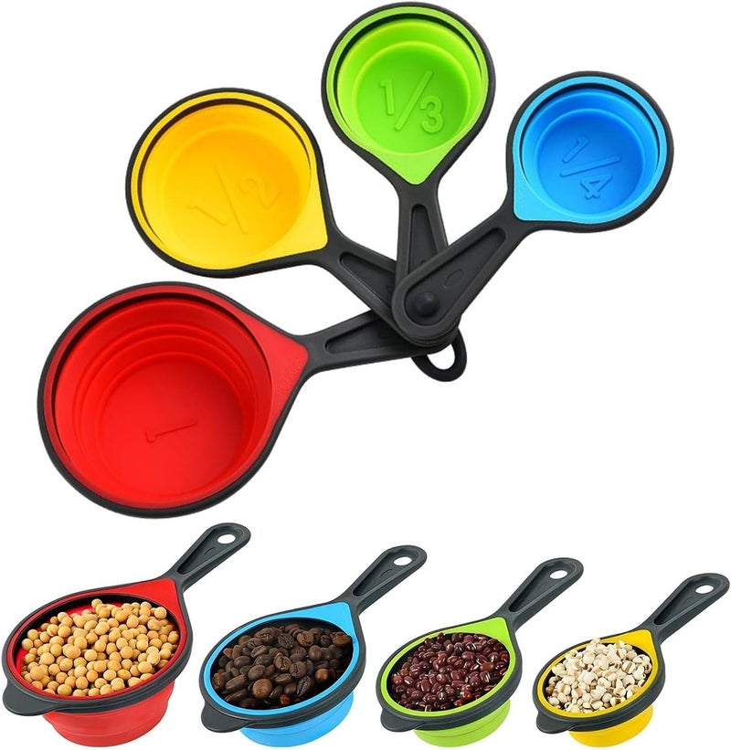 MARKQ Collapsible Silicone Measuring Cups Set – 4-Piece Portable Food-Grade Silicone Measuring Set for Liquid, Baking & Cooking | Foldable Kitchen Measurement Cups for Travel – Black - Image 1
