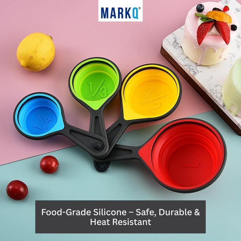 MARKQ Collapsible Silicone Measuring Cups Set – 4-Piece Portable Food-Grade Silicone Measuring Set for Liquid, Baking & Cooking | Foldable Kitchen Measurement Cups for Travel – Black - Image 4