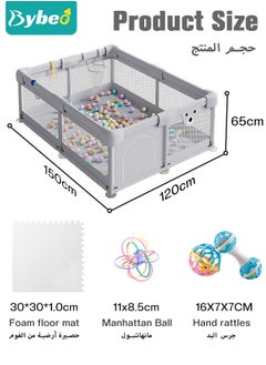 Baby Playpen Fence With Playmat, Infant Indoor And Outdoor Kids Activity Center With 50 Pieces Ocean Balls, 3 Toys, 120x150 cm - pzsku/ZA5FB63A06AF40234FBF2Z/45/_/1706690075/83990a07-d28b-4f00-964a-4d8027c586e0