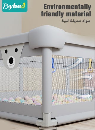 سياج حوض لعب الأطفال مع حصيرة للعب ، ملعب قوي للأطفال الصغار ، مركز نشاط للأطفال داخل وخارج المنزل مع 50 كرة محيطية و 3 لعبات ، 120 * 150 سم. - view 3