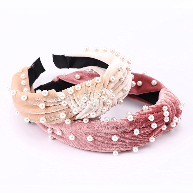 DRESHOW 4 Pack Velvet Pearl Headbands for Women Girls Bow Turban Vintage Boho Head Bands Wraps Hoop Hair Accessories Gift - Image 2