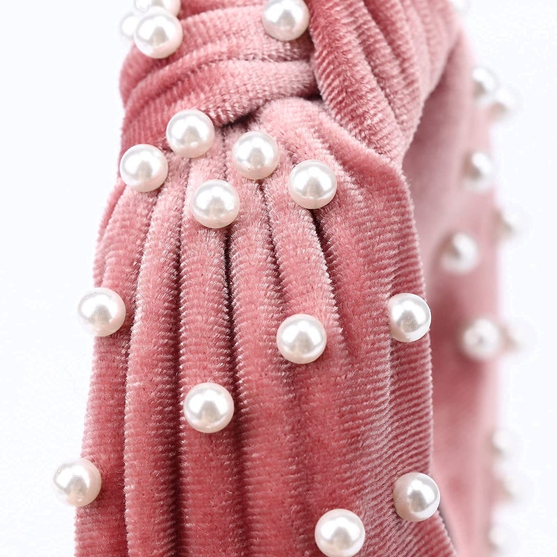 DRESHOW 4 Pack Velvet Pearl Headbands for Women Girls Bow Turban Vintage Boho Head Bands Wraps Hoop Hair Accessories Gift - Image 3