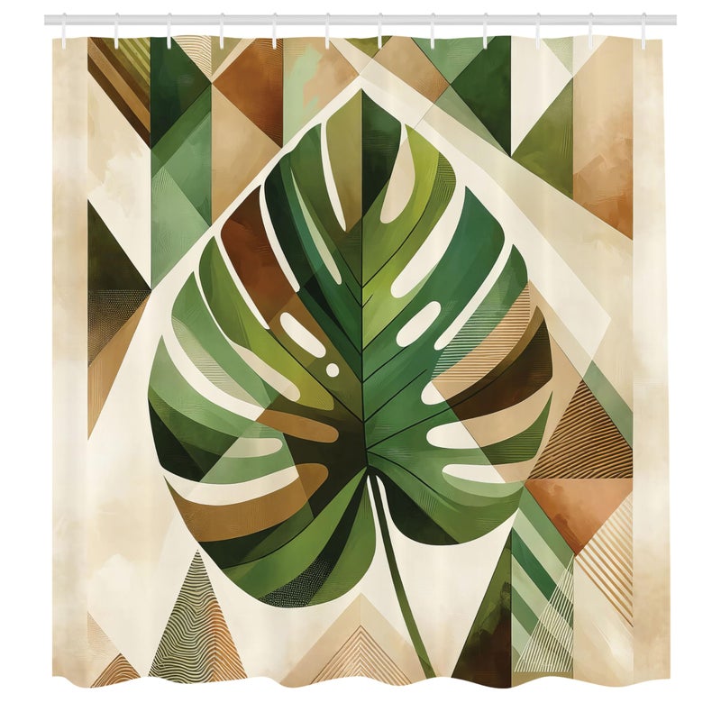 Ambesonne Monstera Shower Curtain  Abstract Leaf Boho Scandinavian Tropical Illustration of Nature  Cloth Fabric Bathroom Decor Set with Hooks  69"" W x 70"" L  Fern Green Sepia and Cocoa - Image 4