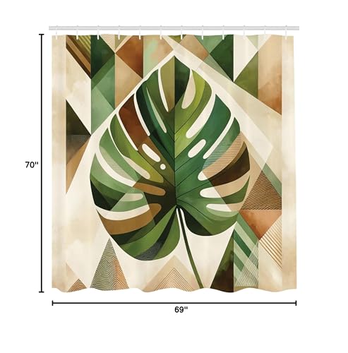 Ambesonne Monstera Shower Curtain  Abstract Leaf Boho Scandinavian Tropical Illustration of Nature  Cloth Fabric Bathroom Decor Set with Hooks  69"" W x 70"" L  Fern Green Sepia and Cocoa - Image 5