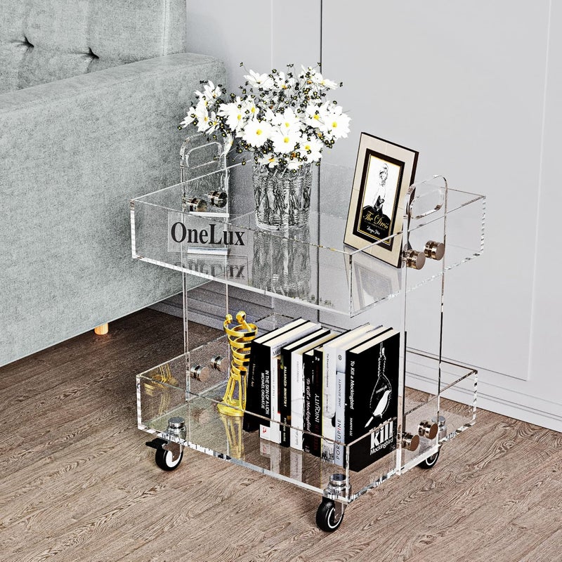 ONELUX (Flat Packed) Original Acrylic Side Table,Clear Table with Wheels,Rolling Storage cart,Acrylic Bedside Tables/Night Stand - 41×34×48H cm - Image 2