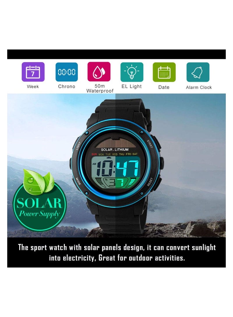 KASTWAVE Solar Energy Watch for Kids, 3-15 Year Old Boys,Digital Sport Outdoor Multifunctional Chronograph LED 50 M Waterproof Alarm Calendar Analog Watch for Children with Silicone Band for Boy Girl Children - Image 2