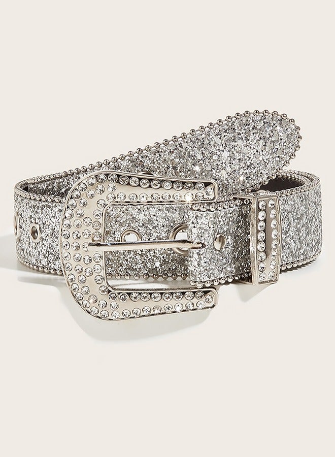 Women'S Rhinestone Belt - Shiny Rivet Western Cowboy Style Belt - Fits Jeans Detachable Buckle Fashion Trend Eye Shiny Style Western Y2k Rhinestone Buckle Wide Belt Waist Chain 103cm  - Image 1
