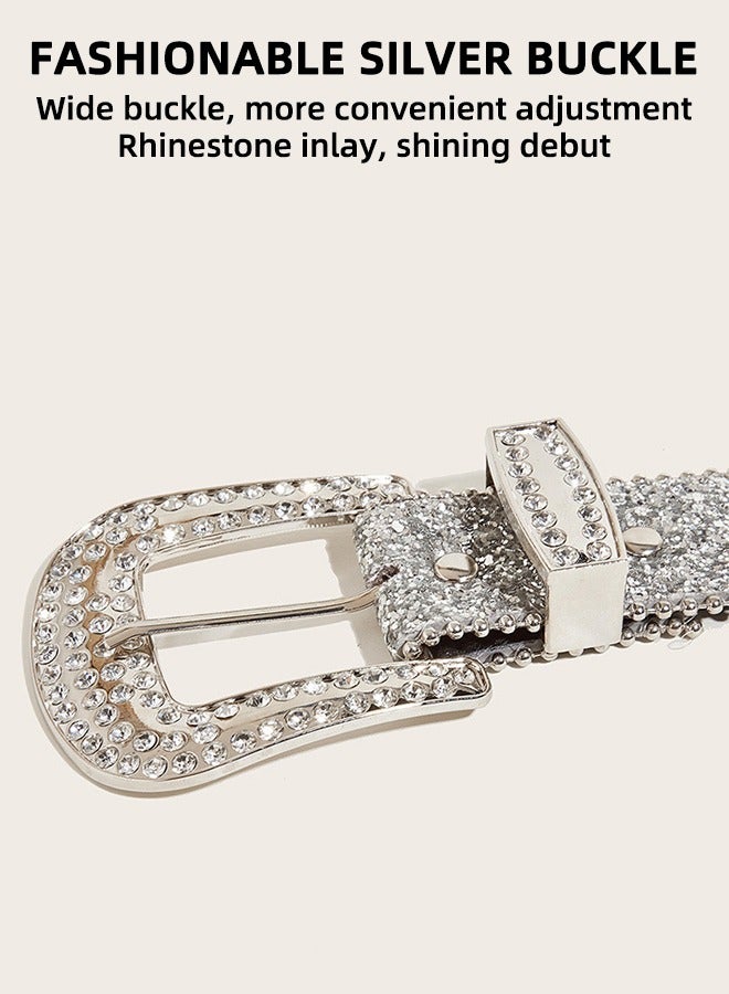Women'S Rhinestone Belt - Shiny Rivet Western Cowboy Style Belt - Fits Jeans Detachable Buckle Fashion Trend Eye Shiny Style Western Y2k Rhinestone Buckle Wide Belt Waist Chain 103cm  - Image 3