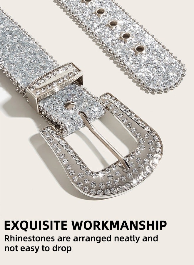 Women'S Rhinestone Belt - Shiny Rivet Western Cowboy Style Belt - Fits Jeans Detachable Buckle Fashion Trend Eye Shiny Style Western Y2k Rhinestone Buckle Wide Belt Waist Chain 103cm  - Image 5