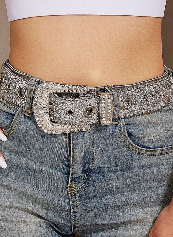 Women'S Rhinestone Belt - Shiny Rivet Western Cowboy Style Belt - Fits Jeans Detachable Buckle Fashion Trend Eye Shiny Style Western Y2k Rhinestone Buckle Wide Belt Waist Chain 103cm  - Image 4