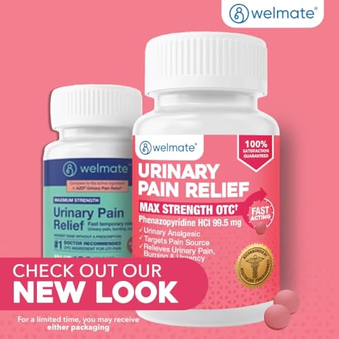 WELMATE Urinary Pain Relief, UTI Relief, Maximum Strength - Phenazopyridine HCl 99.5 mg, Fast Acting Urinary Tract Bladder Pain, Burning, Urgency, Discomfort for Men & Women (120 Tablets) - Image 2