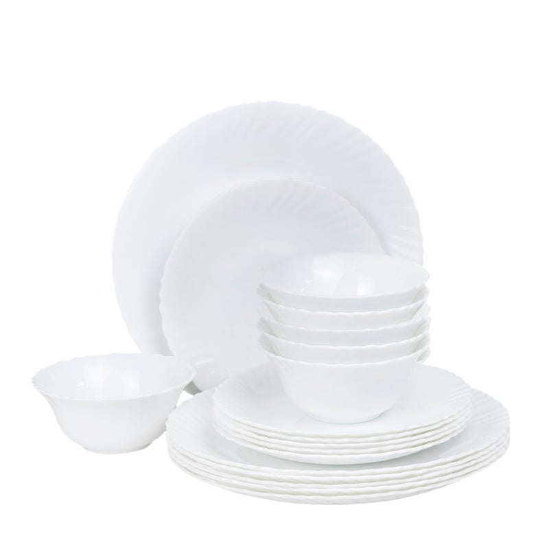 Cuisine Art ORA 18-Piece Opalware Dinner Set, White - 6 Full Plates, 6 Quarter Plates, 6 Soup Bowls - Image 1