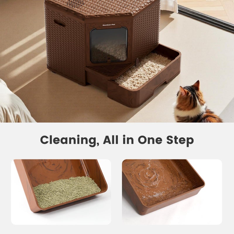 Gardner Pet Gradner Pet Cat Litter Tray, Odour-Resistant Enclosed Cat Litter Box, Covered Litter Tray for S/M/L Cats, with Removable Bottom Compartment Tray for Easy Cleaning,XXL ï¼ˆ19.68â€ x 19.68â€ x 19.68â€ï¼‰ - Image 4