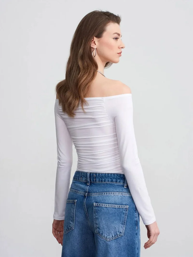 ديلفين DILVIN Off-Shoulder Slim Fit Knit Blouse