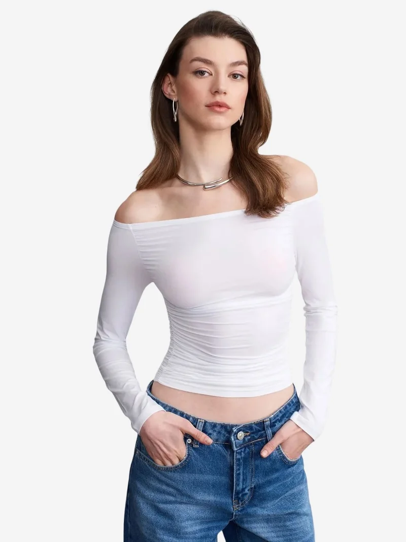 Dilvin DILVIN Off-Shoulder Slim Fit Knit Blouse