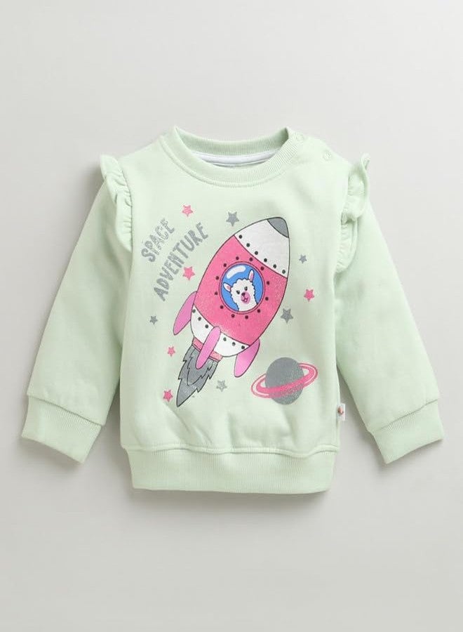 BUMZEE سويت شيرت بناتي من بامزي، مصنوع من مزيج البوليستر، بياقة دائرية وأكمام طويلة، مطبوع عليه رسومات، لون أخضر نعناعي - من 6 إلى 12 شهرًا (Peb11131C-mgn) - Image 4