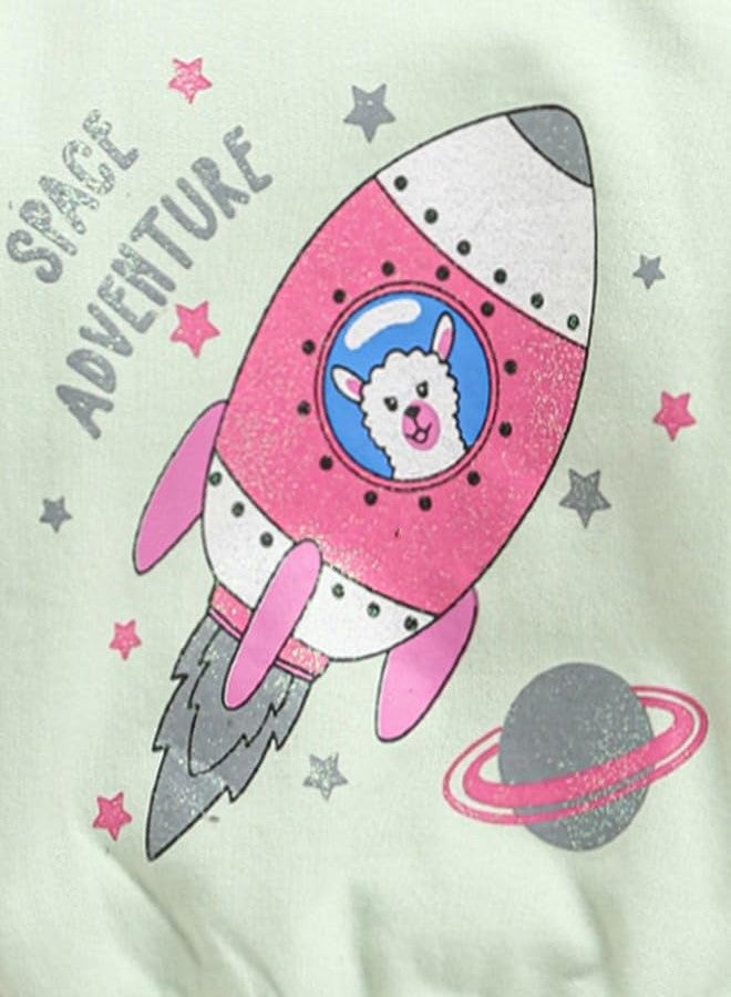 BUMZEE سويت شيرت بناتي من بامزي، مصنوع من مزيج البوليستر، بياقة دائرية وأكمام طويلة، مطبوع عليه رسومات، لون أخضر نعناعي - من 6 إلى 12 شهرًا (Peb11131C-mgn) - Image 3