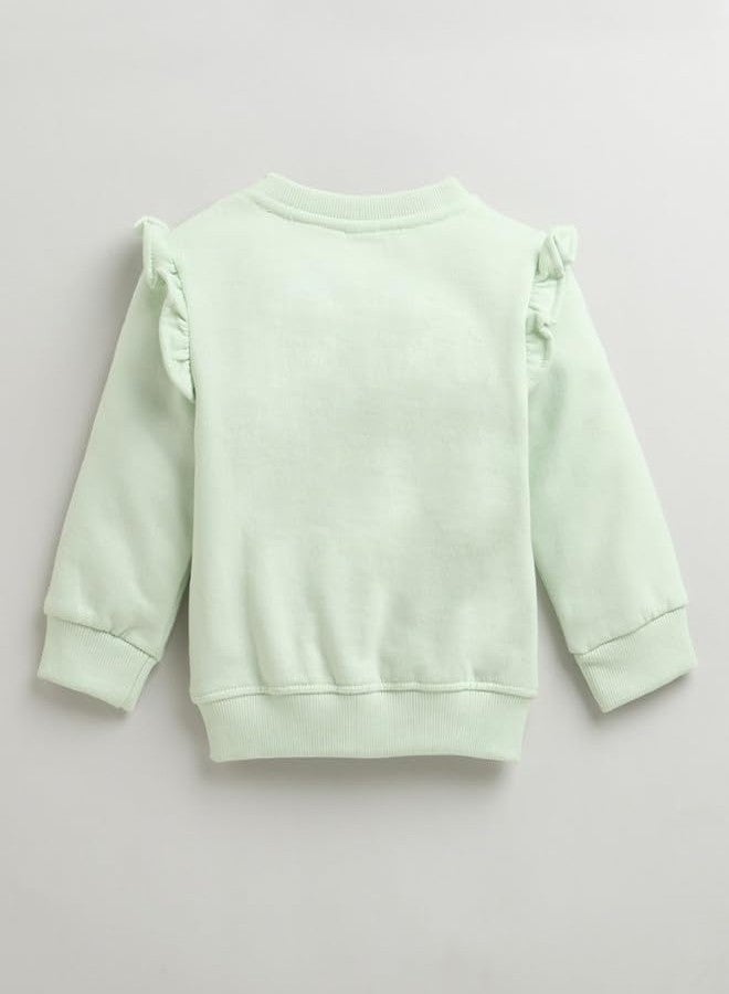 BUMZEE سويت شيرت بناتي من بامزي، مصنوع من مزيج البوليستر، بياقة دائرية وأكمام طويلة، مطبوع عليه رسومات، لون أخضر نعناعي - من 6 إلى 12 شهرًا (Peb11131C-mgn) - Image 2
