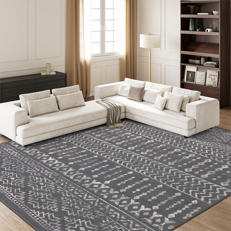 Art&Tuft 3x5 Rug  Super Soft Ultra-Thin Moroccan Washable Rug  Anti-Slip Backing Rugs for Living Room  Foldable Geometric Machine Washable Area Rug(3'x5'  Grey) - Image 4