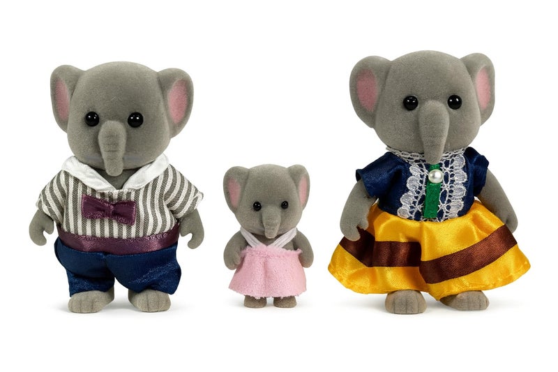 OLEOCA Family Gray Elephant Figures Set of 3 Collectible Flocked Mini Dolls with Removable Clothes Miniature Dollhouse Pretend Play Figures for Kids Ages 3 - Image 3