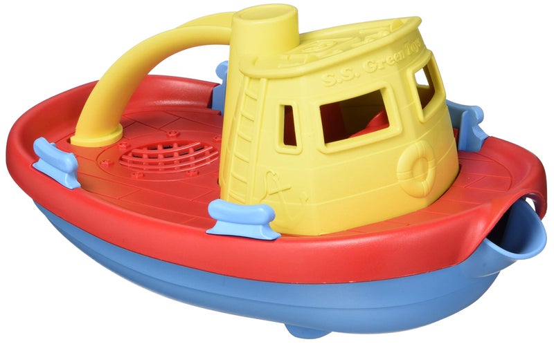 Green Toys Tugboat, Assorted CB - Pretend Play, Motor Skills, Kids Bath Toy Floating Pouring Vehicle. No BPA, phthalates, PVC. Dishwasher Safe, Recycled Plastic, Made in USA. - Image 1