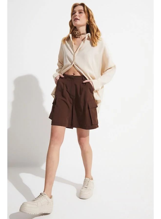 JUNE June Women Boyfriend/Wide Fit Modal Blend Woven Shirt Stone