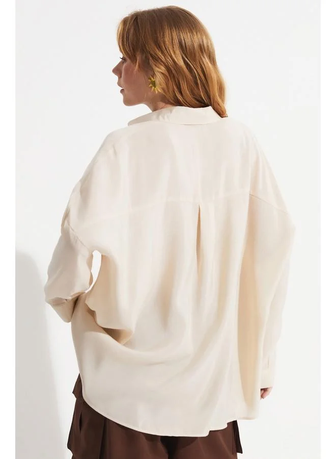 JUNE June Women Boyfriend/Wide Fit Modal Blend Woven Shirt Stone