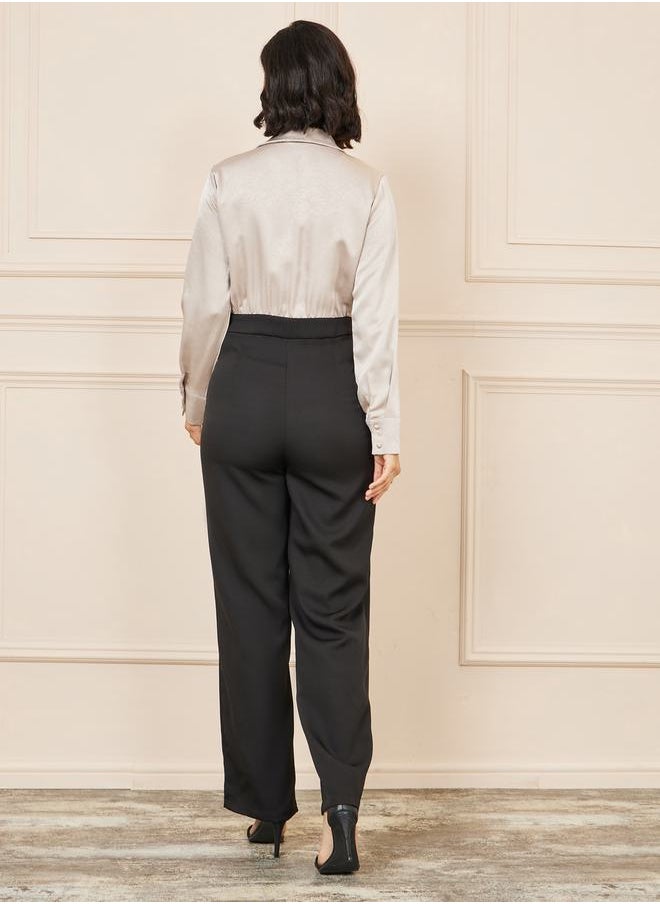 Styli Satin Collared Pintuck Straight Leg Tailored Jumpsuit  - Image 4