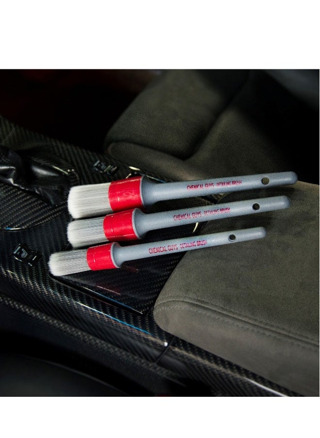 Generic Detailing Brush Set - 3 Pcs Soft Automotive Detail Brushes, Different Sizes Car Detailing Brushes for Cleaning Wheels, Engine, Interior, Air Vents, Car, Motorcy Grey  - Image 2