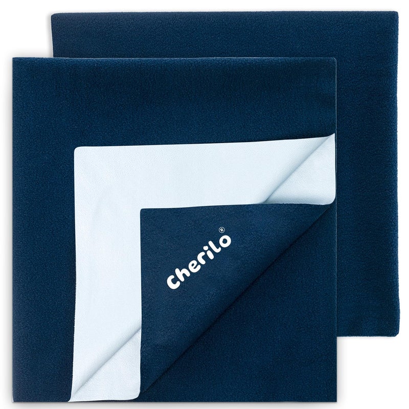 Cherilo Cherilo Quick Dry Waterproof Protector Baby Dry Sheets, Small (50cm X 70cm)| Navy Blue, Pack of 2 - Image 1