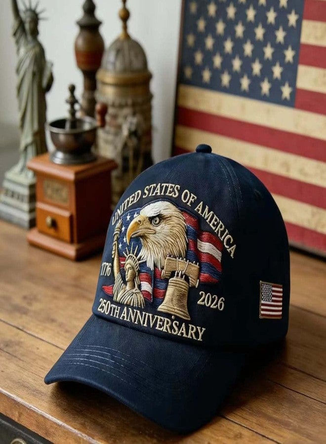Jofanvin 250th Anniversary of the USA Commemorative Hat, 1776-2026 America's Birthday Celebration Baseball Cap, Vintage Patriot Gift for Veterans, Adjustable Embroidered Independence Day Headwear - Image 2