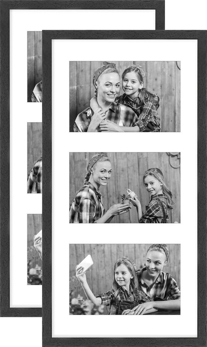34X6 INCH MULTIPLE PICTURE FRAME COLLAGE GALLERY CERTIFICATE DOCUMENTS PHOTO GALLERY WITH MOUNT AND 3 PHOTO CUTOUTS FOR PHOTOS 310 X 15 CM BLACK SET OF 2