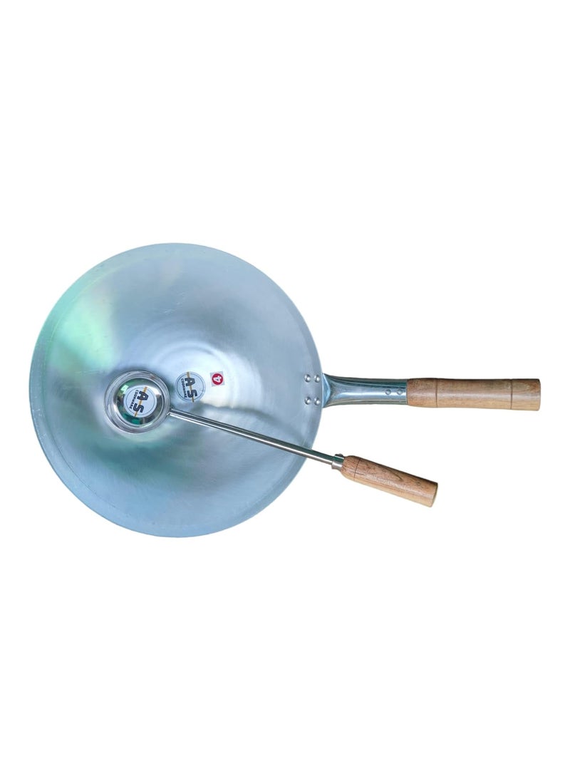 AS A S Shiny Quoted Chinese woks Chinese Iron Kadai with Wooden HandleWok with Stainless Steel Big Size LADDLE with Wooden Handle 10 inch 254 cm  - Image 5