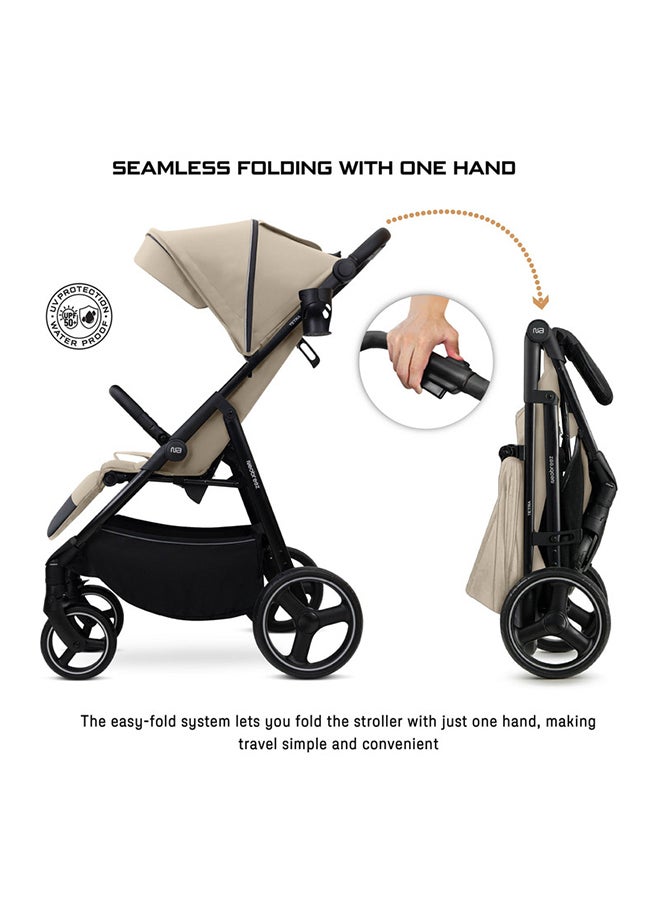 neobreez TETRA Ultra-Compact All-Terrain Baby Toddler Stroller,  Pushchair Buggy, One Hand Fold Deep And Wide Seat, UV And Waterproof Canopy,  Bag, Phone And Cup Holder And Toy Strap, LED lights, 0-4yrs, 22kg, 3yrs Warranty  - Image 3