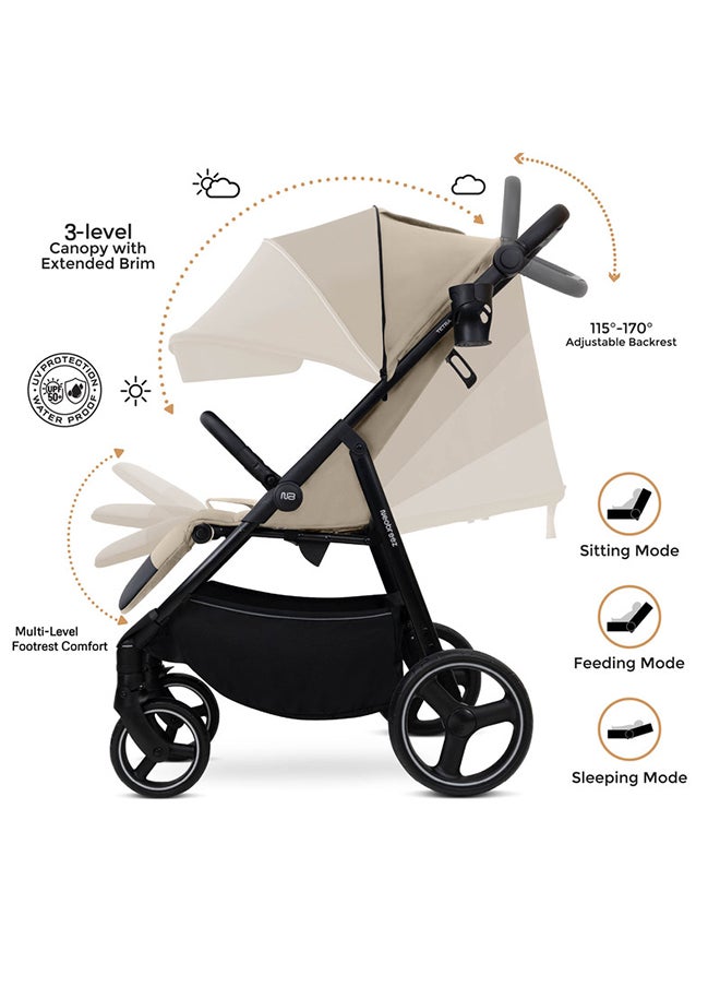 neobreez TETRA Ultra-Compact All-Terrain Baby Toddler Stroller,  Pushchair Buggy, One Hand Fold Deep And Wide Seat, UV And Waterproof Canopy,  Bag, Phone And Cup Holder And Toy Strap, LED lights, 0-4yrs, 22kg, 3yrs Warranty  - Image 2