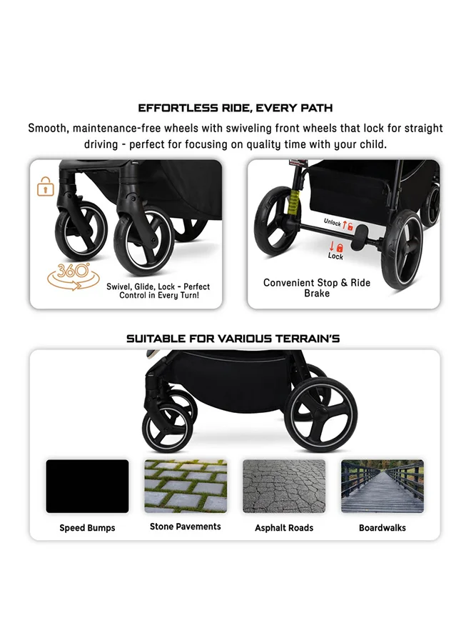 neobreez TETRA Ultra-Compact Lightweight Travel All-Terrain Toddler Baby Stroller, Baby Trolley Pushchair Buggy W/Cup Holder, One Hand Fold Deep&Wide Seat, Waterproof UPF 50+ Canopy, 0-4yrs,  22kg, 3yrs Warranty