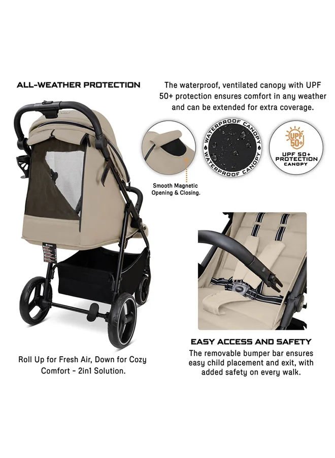 neobreez TETRA Ultra-Compact Lightweight Travel All-Terrain Toddler Baby Stroller, Baby Trolley Pushchair Buggy W/Cup Holder, One Hand Fold Deep&Wide Seat, Waterproof UPF 50+ Canopy, 0-4yrs,  22kg, 3yrs Warranty