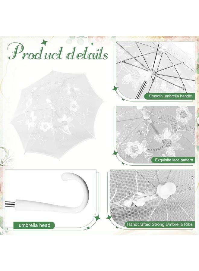 SilTriangle 12 Pack White Lace Umbrella Sequins Embroidery Parasol for Wedding Bride Tea Party Photography Prop Cosplay Decoration (19.7 Inches) - Image 2