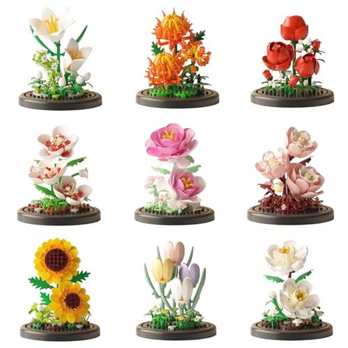Aningde 9 Flowers 1500Pcs Botanical Flower Micro Building Bricks Model Kit for Adults Roses Design for Home Decor Ages 14 - Image 1
