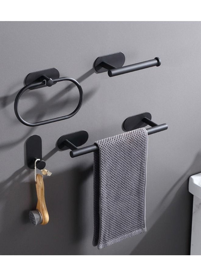 Arabest 4-Pieces Matte Black Bathroom Hardware Set , Includes Adhesive Toilet Paper Holder, Adhesive Hand Towel Bar, Adhesive Robe Towel Hook ，Bathroom Accessories Kit  - Image 1